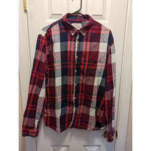 Aeropostale Women Red Long Sleeve Button-Down Shirt L
